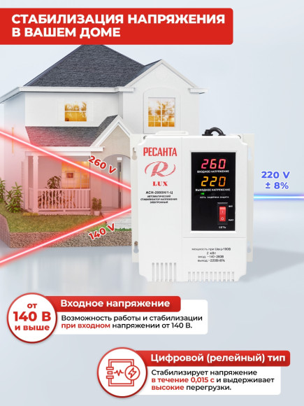 Стабилизатор напряжения Ресанта АСН-2000Н/1-Ц 2кВА однофазный серый (63/6/15) Стабилизатор напряжения Ресанта АСН-2000Н/1-Ц 2кВА однофазный серый (63/6/15)