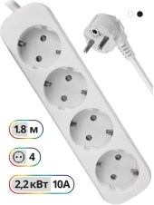 Сетевой удлинитель Defender E418 1.8м (4 розетки) белый (пакет ПЭ)
