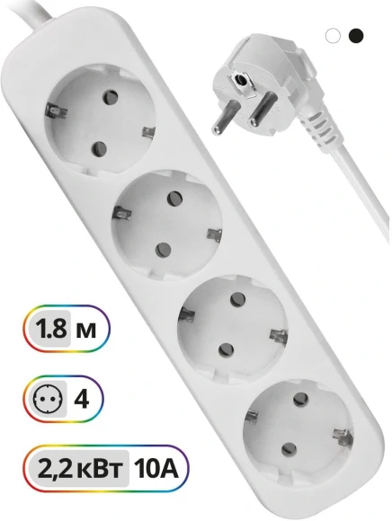 Сетевой удлинитель Defender E418 1.8м (4 розетки) белый (пакет ПЭ)