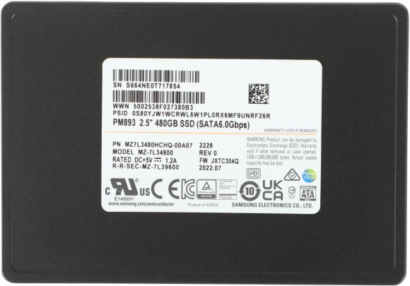 Накопитель SSD Samsung SATA-III 480GB MZ7L3480HCHQ-00A07 PM893 2.5" 1 DWPD OEM
