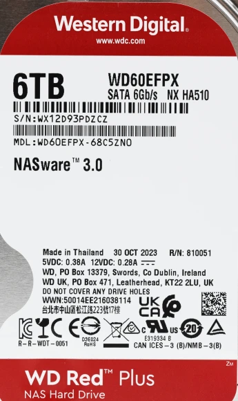 Жесткий диск WD SATA-III 6TB WD60EFPX NAS Red Plus (5400rpm) 256Mb 3.5"