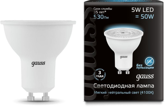 Лампа светодиодная Gauss MR16 7Вт цок.:GU10 спот 220B 4100K св.свеч.бел.нейт. MR16 (упак.:1шт) (101506207)