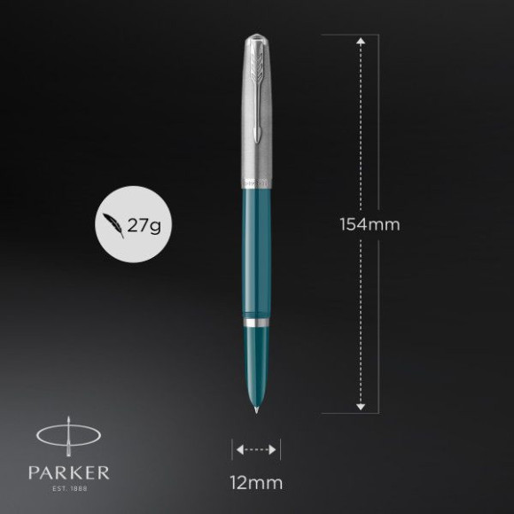 Ручка перьев. Parker 51 Core (2123506) Teal Blue CT F сталь нержавеющая подар.кор.