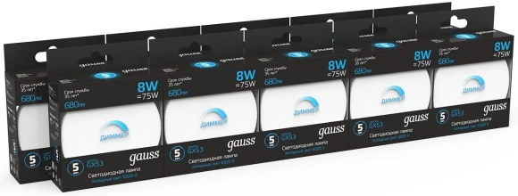 Лампа светодиодная Gauss 108408308-D 8Вт цок.:GX53 таблетка 220B св.свеч.бел.хол. (упак.:1шт)