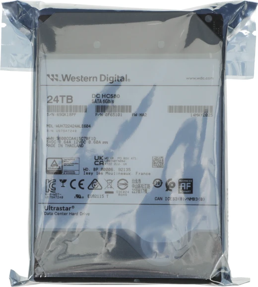Жесткий диск WD SATA-III 24TB 0F65101/0F62821/0F62819 WUH722424ALE604 Server Ultrastar DC HC580 (7200rpm) 512Mb 3.5"