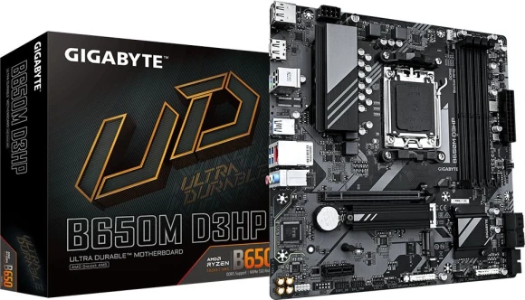 Материнская плата Gigabyte B650M D3HP Socket AM5 AMD B650 4xDDR5 mATX AC`97 8ch(7.1) 2.5Gg RAID+HDMI+DP