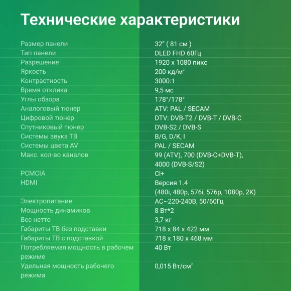 Телевизор LED Digma 32" DM-LED32SBB36 Салют ТВ Frameless Metal черный FULL HD 60Hz DVB-T DVB-T2 DVB-C DVB-S DVB-S2 USB WiFi Smart TV