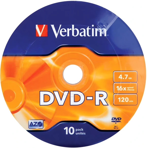 Диск DVD-R Verbatim 4.7Gb 16x bulk (10шт) (43729)