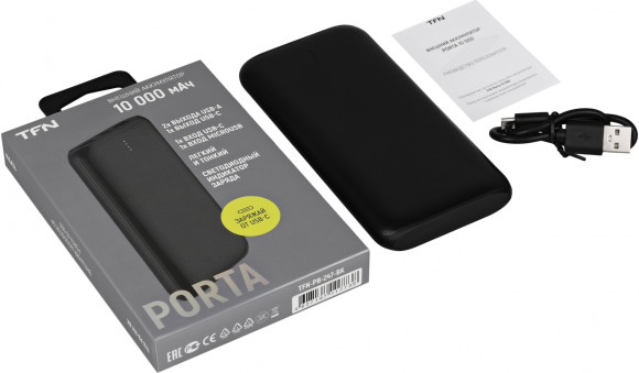Мобильный аккумулятор TFN Porta PB-247 10000mAh 2.1A 2xUSB-A/USB-C черный (TFN-PB-247-BK)
