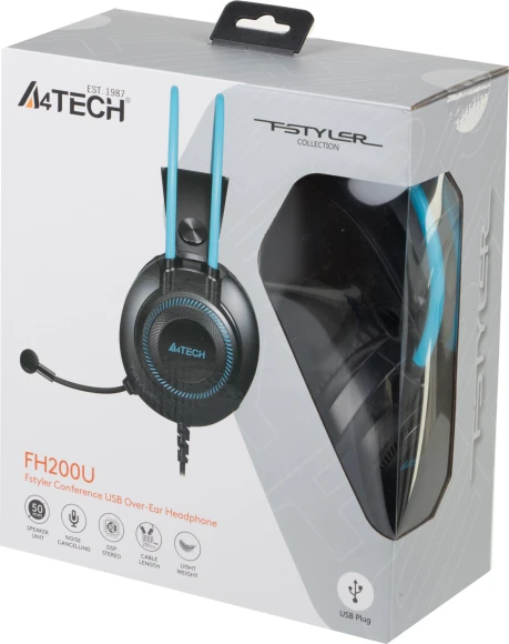 Наушники с микрофоном A4Tech Fstyler FH200U серый/синий 2м накладные USB оголовье (FH200U BLUE) Наушники с микрофоном A4Tech Fstyler FH200U серый/синий 2м накладные USB оголовье (FH200U BLUE)