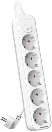 Сетевой фильтр Deli ET439 5м (5 розеток) белый (пакет ПЭ)