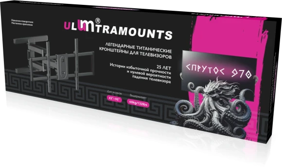Кронштейн для телевизора Ultramounts UM970 черный 95"-120" макс.60кг настенный поворот и наклон Кронштейн для телевизора Ultramounts UM970 черный 95"-120" макс.60кг настенный поворот и наклон
