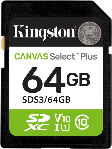 Флеш карта SDXC 64GB Kingston SDS3/64GB Canvas Select Plus V10 w/o adapter