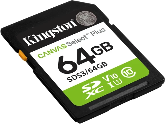 Флеш карта SDXC 64GB Kingston SDS3/64GB Canvas Select Plus V10 w/o adapter