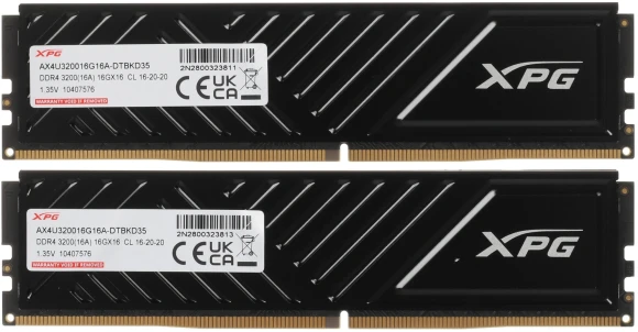 Память DDR4 2x16GB 3200MHz A-Data AX4U320016G16A-DTBKD35 XPG Gammix D35 RTL PC4-25600 CL16 DIMM UDIMM 288-pin 1.35В dual rank с радиатором Ret Память DDR4 2x16GB 3200MHz A-Data AX4U320016G16A-DTBKD35 XPG Gammix D35 RTL PC4-25600 CL16 DIMM UDIMM 288-pin 1.35В dual rank с радиатором Ret