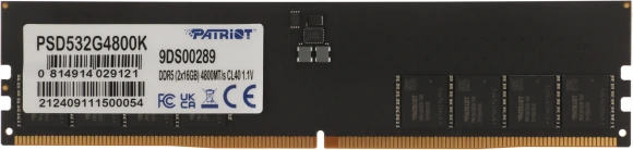 Память DDR5 2x16Gb 4800MHz Patriot PSD532G4800K Signature RTL Gaming PC5-38400 CL40 DIMM 288-pin 1.1В Ret