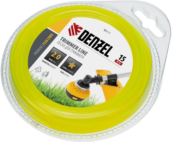 Леска для садовых триммеров Denzel 96111 d=2мм L=15м Леска для садовых триммеров Denzel 96111 d=2мм L=15м