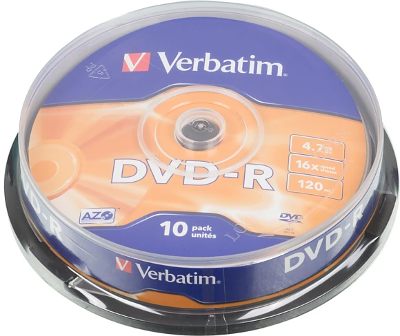 Диск DVD-R Verbatim 4.7Gb 16x Cake Box (10шт) (43523)