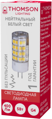 Лампа светодиодная Thomson TH-B4208 7Вт цок.:G4 капсул. 220B св.свеч.бел.нейт. (упак.:1шт) Лампа светодиодная Thomson TH-B4208 7Вт цок.:G4 капсул. 220B св.свеч.бел.нейт. (упак.:1шт)