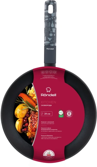 Сковорода Rondell Kitchen RDA-1982 круглая 24см покрытие: Xylan Plus ручка несъемная (без крышки) черный Сковорода Rondell Kitchen RDA-1982 круглая 24см покрытие: Xylan Plus ручка несъемная (без крышки) черный