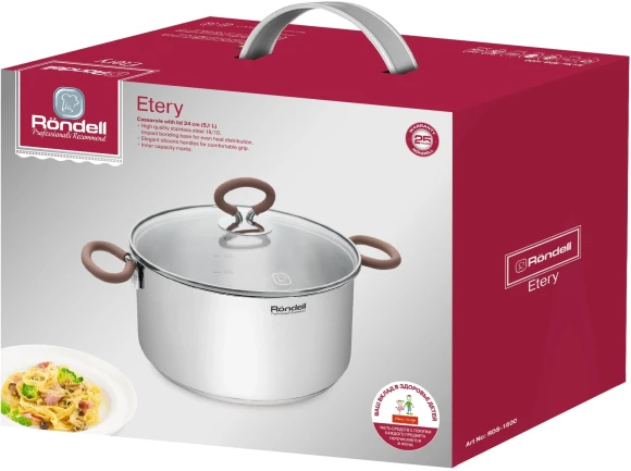 Кастрюля Rondell Etery RDS-1600 5.1л. d=24см (с крышкой) стальной Кастрюля Rondell Etery RDS-1600 5.1л. d=24см (с крышкой) стальной