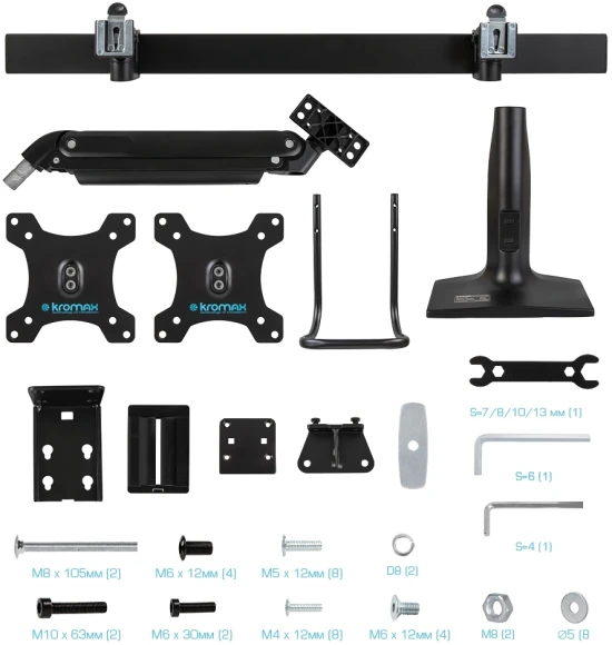 Кронштейн для мониторов Kromax OFFICE-20 черный 17"-35" макс.10кг настольный поворот и наклон Кронштейн для мониторов Kromax OFFICE-20 черный 17"-35" макс.10кг настольный поворот и наклон