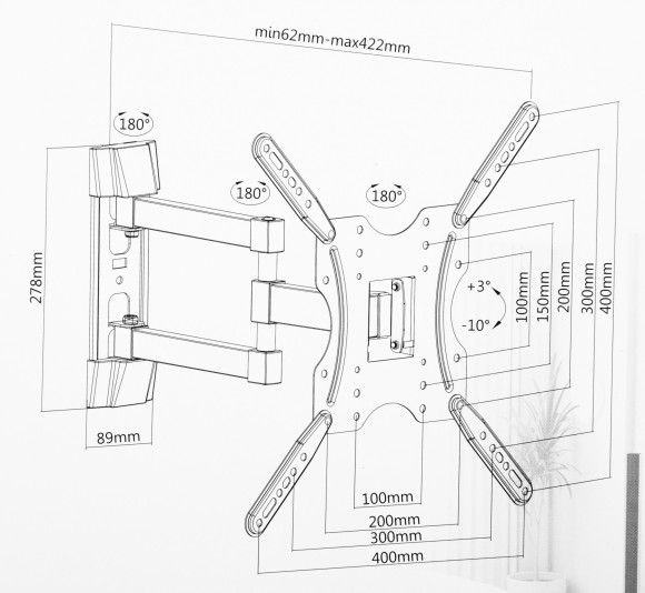 Кронштейн для телевизора Ultramounts UM904 черный 32"-55" макс.30кг настенный поворотно-выдвижной и наклонный