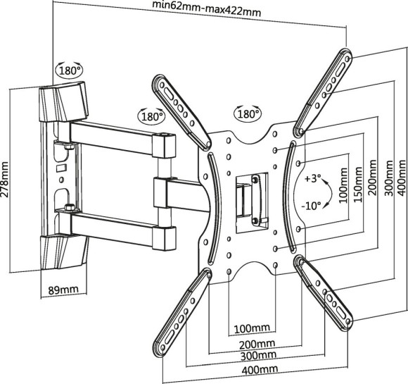 Кронштейн для телевизора Ultramounts UM904 черный 32"-55" макс.30кг настенный поворотно-выдвижной и наклонный