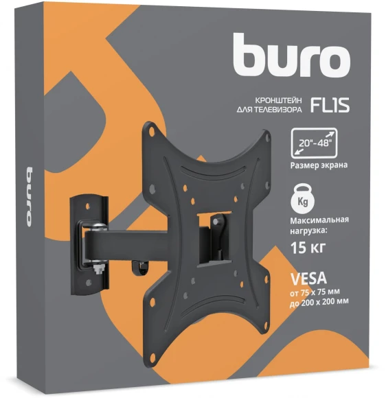 Кронштейн для телевизора Buro FL1S черный 20"-48" макс.15кг настенный поворот и наклон