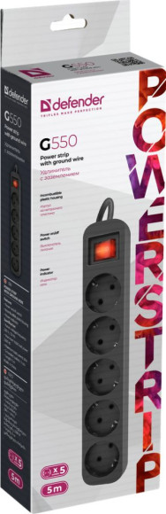 Сетевой удлинитель Defender S450 5м (4 розетки) белый (пакет ПЭ)