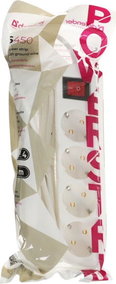 Сетевой удлинитель Defender S450 5м (4 розетки) белый (пакет ПЭ)