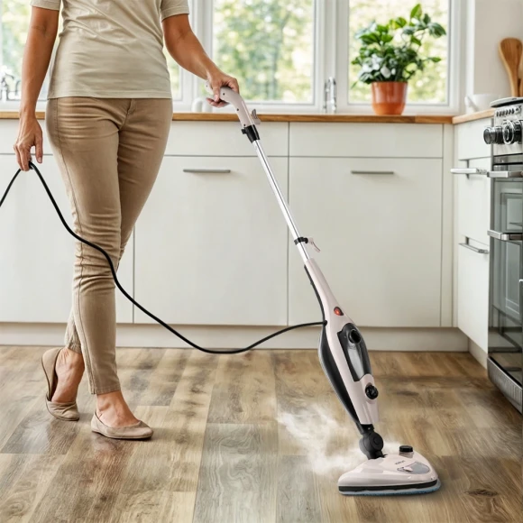 Швабра паровая Kitfort КТ-3929 1300Вт бежевый/черный