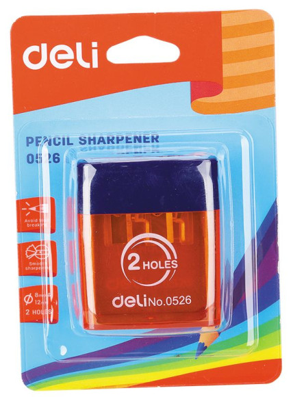 Точилка для карандашей ручная Deli E0526 2 отверстия пластик ассорти блистер