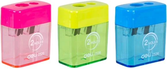 Точилка для карандашей ручная Deli E0526 2 отверстия пластик ассорти блистер