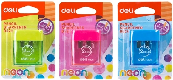 Точилка для карандашей ручная Deli E0526 2 отверстия пластик ассорти блистер