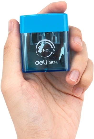 Точилка для карандашей ручная Deli E0526 2 отверстия пластик ассорти блистер