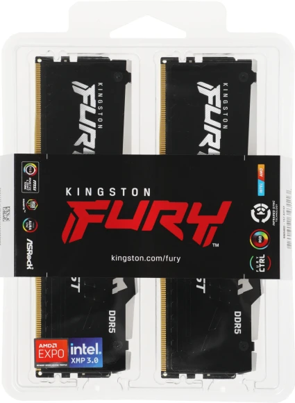 Память DDR5 2x16GB 6400MHz Kingston KF564C32BBEAK2-32 Fury Beast RGB RTL Gaming PC5-51200 CL32 DIMM 288-pin 1.4В kit single rank с радиатором Ret