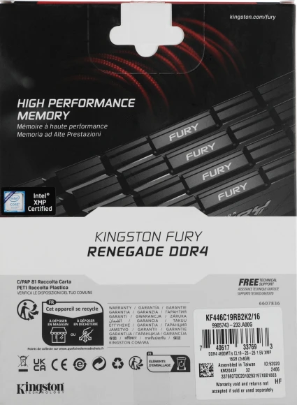 Память DDR4 2x8GB 4600МГц Kingston KF446C19RB2K2/16 Fury Renegade Black RTL Gaming PC4-36800 CL19 DIMM 288-pin 1.5В kit dual rank с радиатором Ret Память DDR4 2x8GB 4600МГц Kingston KF446C19RB2K2/16 Fury Renegade Black RTL Gaming PC4-36800 CL19 DIMM 288-pin 1.5В kit dual rank с радиатором Ret