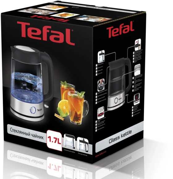 Чайник электрический Tefal Glass Kettle KI750D30 1.7л. 2400Вт серебристый корпус: стекло/металл (8010000020) Чайник электрический Tefal Glass Kettle KI750D30 1.7л. 2400Вт серебристый корпус: стекло/металл (8010000020)