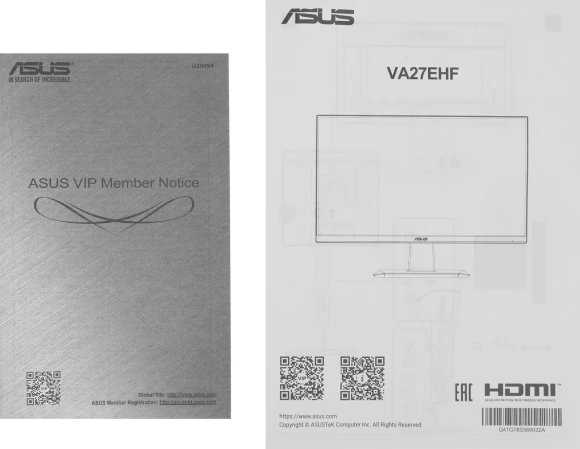 Монитор Asus 27" VA27EHF черный IPS LED 1ms 16:9 HDMI матовая 250cd 178гр/178гр 1920x1080 100Hz FHD 3.85кг