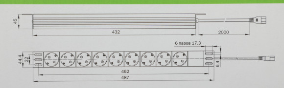 Блок распределения питания ITK алюминевый профиль PH22-9D2 гор.размещ. 9xSchuko базовые 10A C14 2м