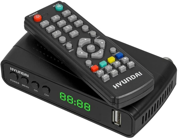 Ресивер DVB-T2 Hyundai H-DVB520 + WiFi-адаптер черный Ресивер DVB-T2 Hyundai H-DVB520 + WiFi-адаптер черный
