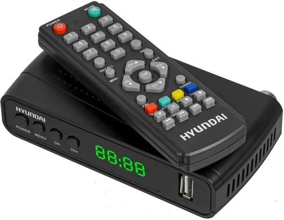 Ресивер DVB-T2 Hyundai H-DVB520 + WiFi-адаптер черный Ресивер DVB-T2 Hyundai H-DVB520 + WiFi-адаптер черный