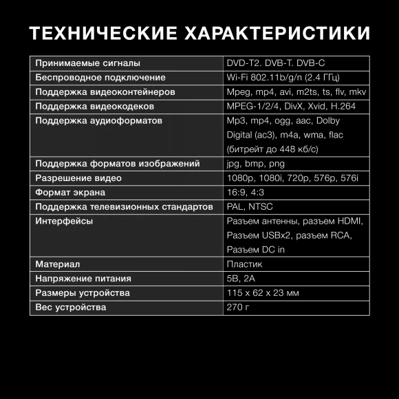 Ресивер DVB-T2 Hyundai H-DVB520 + WiFi-адаптер черный Ресивер DVB-T2 Hyundai H-DVB520 + WiFi-адаптер черный
