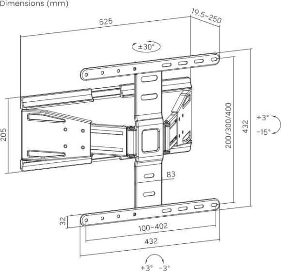 Кронштейн для телевизора Ultramounts UM955 черный 37"-75" макс.50кг настенный поворот и наклон Кронштейн для телевизора Ultramounts UM955 черный 37"-75" макс.50кг настенный поворот и наклон