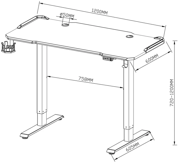Стол для компьютера Cactus CS-ED-GBK электропривод столешница МДФ карбон каркас черный 120x60x72см