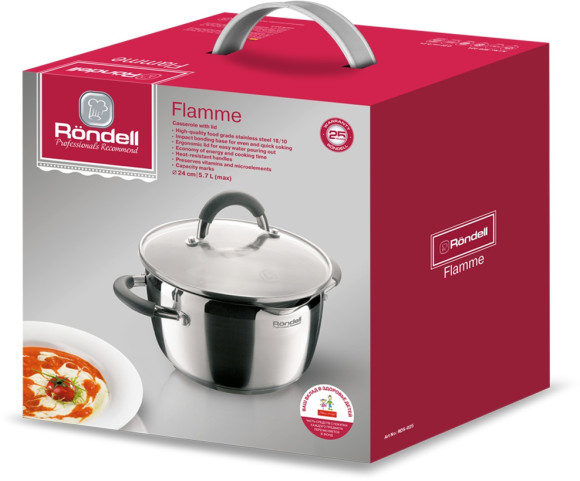 Кастрюля Rondell Flamme RDS-025 5.7л. d=24см (с крышкой) стальной