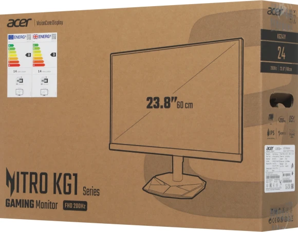 Монитор Acer 23.8" Nitro KG241YX1bmiipx черный IPS LED 0.5ms 16:9 HDMI M/M матовая 250cd 170гр/160гр 1920x1080 200Hz FreeSync Premium DP FHD 3.2кг Монитор Acer 23.8" Nitro KG241YX1bmiipx черный IPS LED 0.5ms 16:9 HDMI M/M матовая 250cd 170гр/160гр 1920x1080 200Hz FreeSync Premium DP FHD 3.2кг