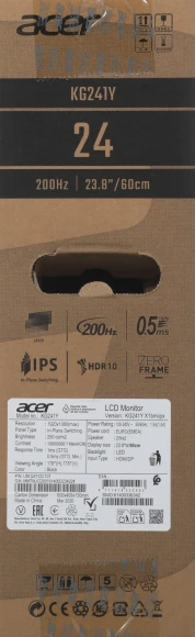 Монитор Acer 23.8" Nitro KG241YX1bmiipx черный IPS LED 0.5ms 16:9 HDMI M/M матовая 250cd 170гр/160гр 1920x1080 200Hz FreeSync Premium DP FHD 3.2кг Монитор Acer 23.8" Nitro KG241YX1bmiipx черный IPS LED 0.5ms 16:9 HDMI M/M матовая 250cd 170гр/160гр 1920x1080 200Hz FreeSync Premium DP FHD 3.2кг