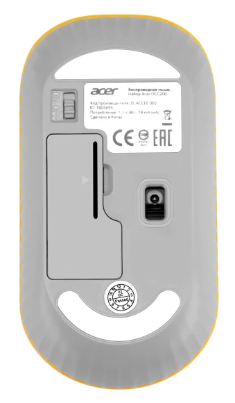 Мышь Acer OMR200 белый/желтый оптическая 1200dpi беспров. USB для ноутбука 3but (ZL.MCEEE.020)